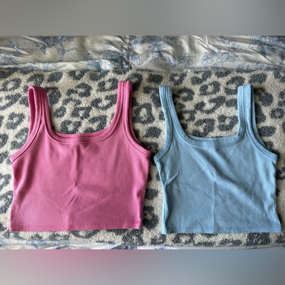 Pink and Blue Ribbed Tank Tops
